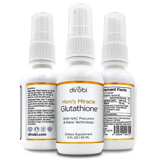 Dirobi Mimi's Miracle Glutathione Spray bottle front view showcases premium antioxidant packaging.