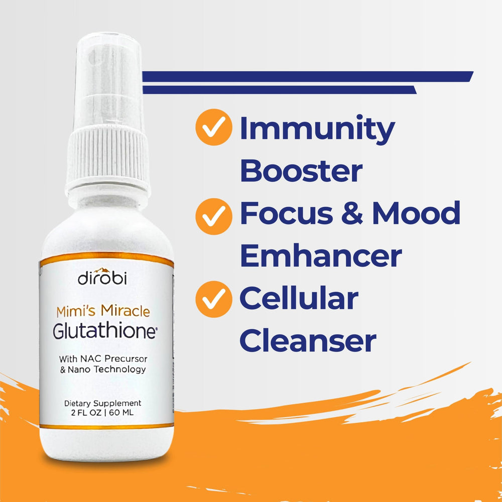 Dirobi Mimi's Miracle Glutathione Spray ingredients label highlights high-quality components.