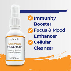 Dirobi Mimi's Miracle Glutathione Spray ingredients label highlights high-quality components.