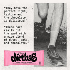 Dirtbag Bar vegan gluten-free label highlights dietary accessibility and plant-based nutrition.