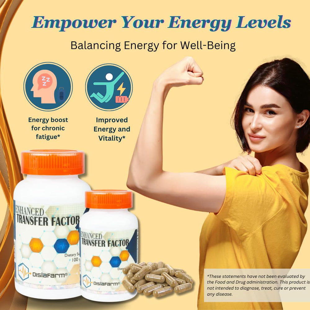 Dislafarm Transfer Factor bottle pouring capsules for daily use.