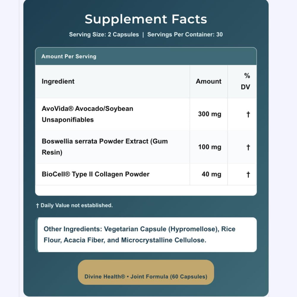 Divine Health Dr. Colbert Joint Formula on table suggesting everyday use for connective tissue and skin support