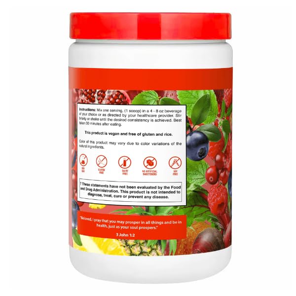 Divine Health Red Supremefood ingredients image shows berries, fiber, and antioxidants