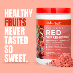 Divine Health Red Supremefood bottle label highlights 10 fruits and probiotics