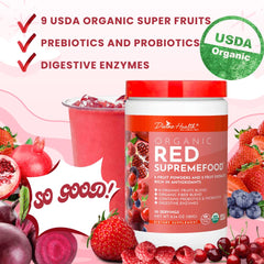 Divine Health Red Supremefood shake glass with berry flavor for a refreshing routine