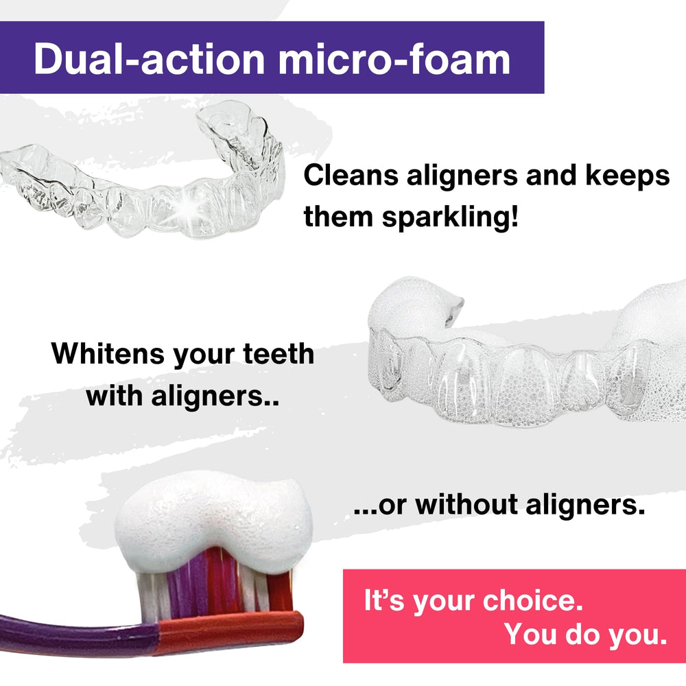 Hands cleaning Invisalign aligner with Divine White cleaner
