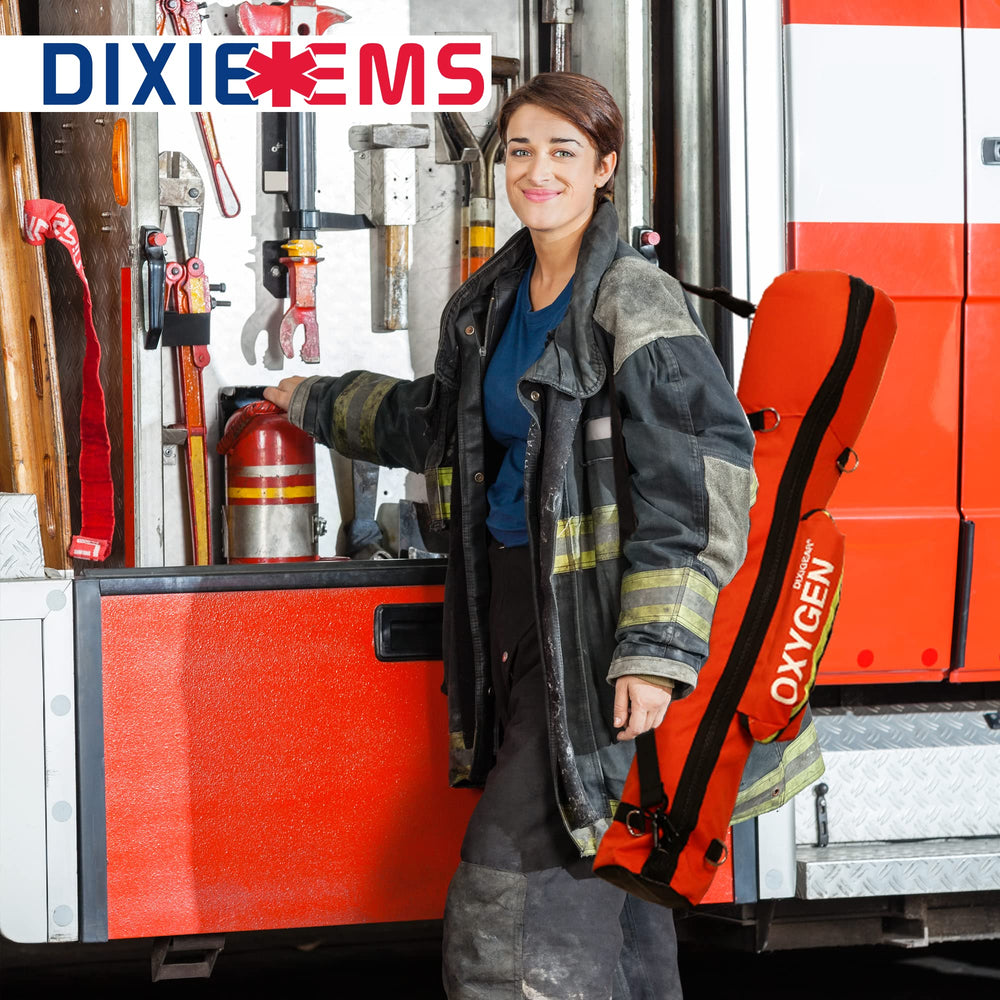 Dixie EMS O2 bag adjustable shoulder straps improve comfort.
