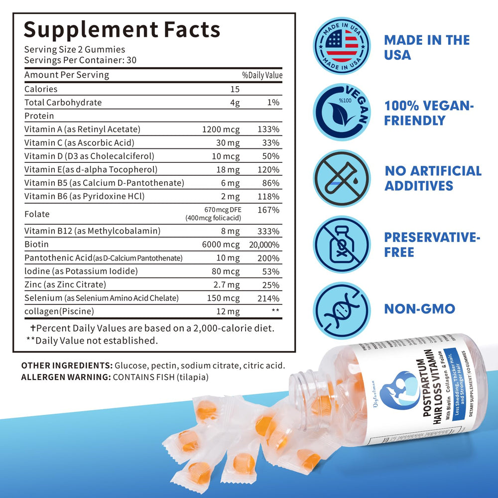 diytoolsman postpartum hair loss vitamin label emphasizes breastfeeding-safe sugar-free formula