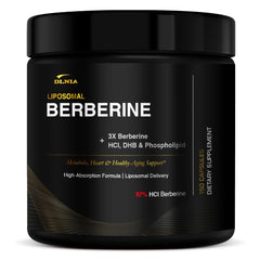 DLNIA Berberine bottle close-up shows high-purity 97% formulation for daily use.