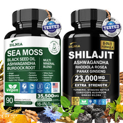 DLNIA Shilajit 9000mg bottle close-up showing mineral-rich energy support.