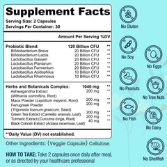Dmeisy probiotic bottle side view highlighting vegan formula and menopause focus.