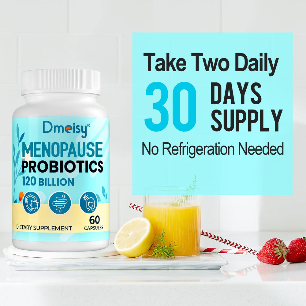 Dmeisy lifestyle image suggests daily menopause support and gut health.