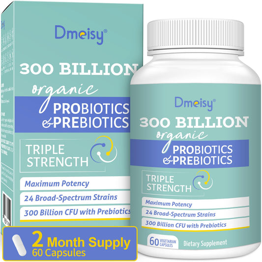 Dmeisy Probiotics 300B bottle front view for daily gut support.