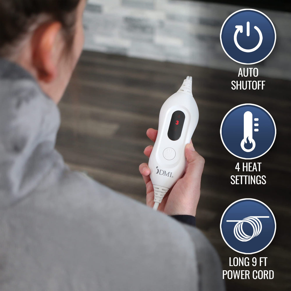 DMI heating pad features four heat settings for customizable therapy.