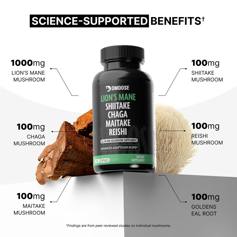 DMoose Fitness Capsules close-up showcases premium mushroom blend quality