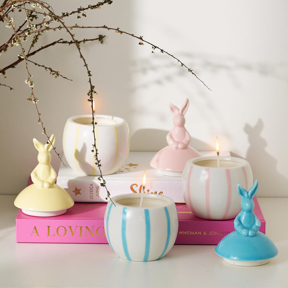 DN Deconation Easter Bunny blue ceramic jar candle with lid for festive decor.