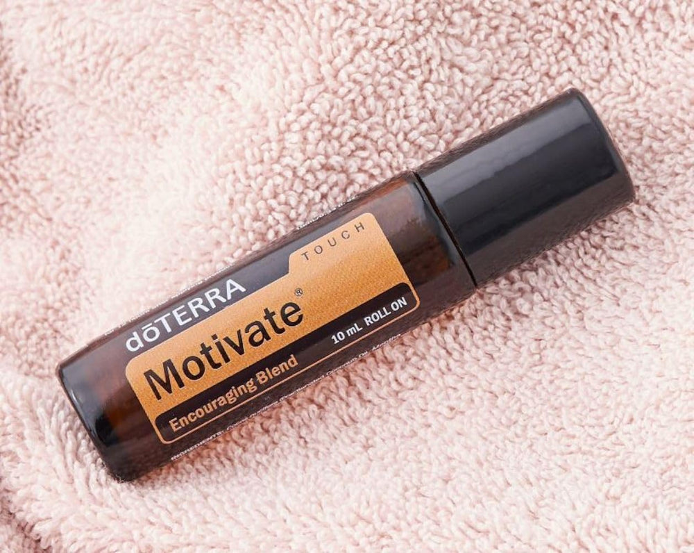 doTERRA Motivate Touch label detail highlighting peppermint and citrus notes
