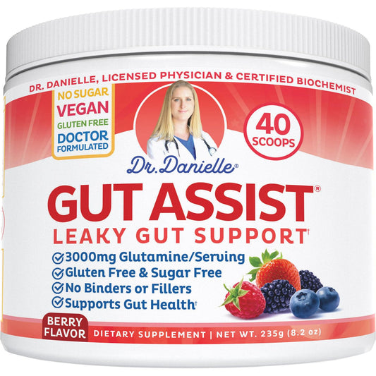 Doctor Danielle Leaky Gut Powder bottle front promotes daily gut support