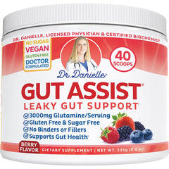 Doctor Danielle Leaky Gut Powder bottle front promotes daily gut support