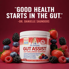 Doctor Danielle Leaky Gut Powder label-detail highlights clean, practitioner-inspired formulation