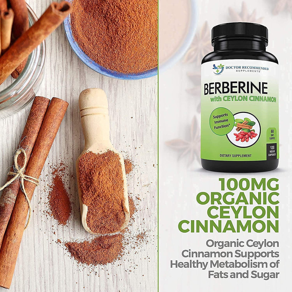 Label showing organic Ceylon cinnamon from Sri Lanka on Doctor Recommended Supplements pack