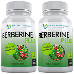 DOCTOR RECOMMENDED SUPPLEMENTS Berberine Plus bottle pour shows high-potency capsules for daily support.
