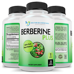 DOCTOR RECOMMENDED SUPPLEMENTS Berberine Plus packaging conveys third-party tested, allergen-free formulation