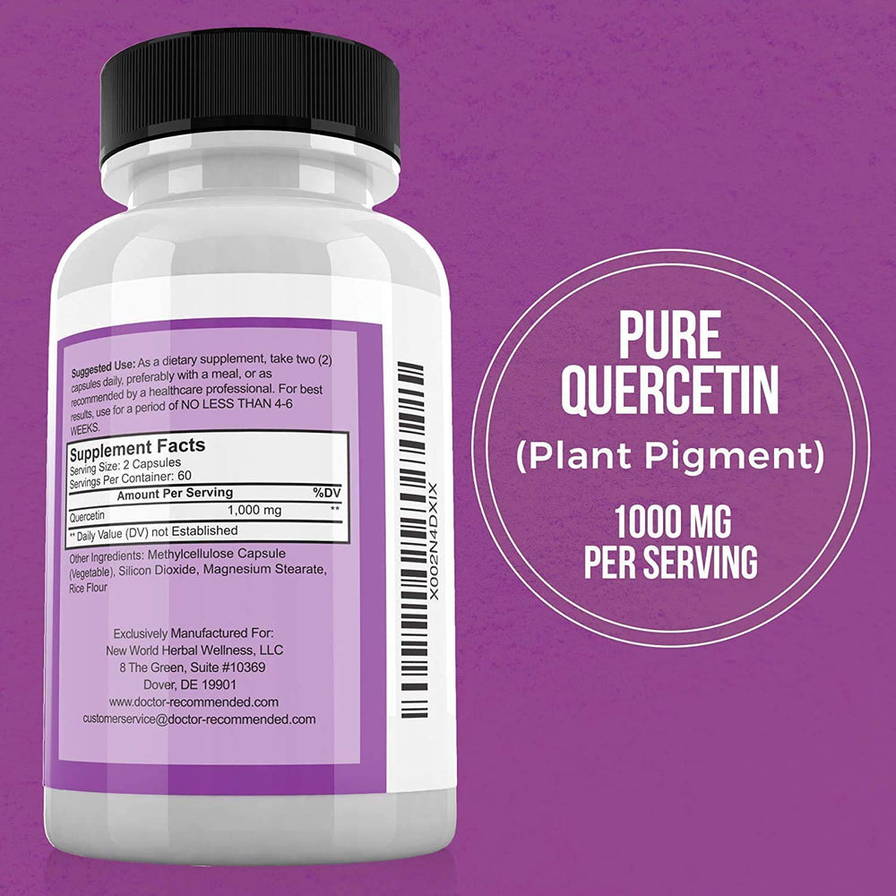 Doctor Recommended Quercetin 1000mg capsule close-up, vegan capsules