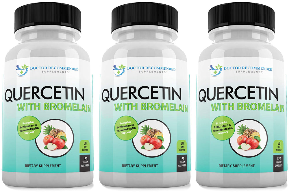 DOCTOR RECOMMENDED SUPPLEMENTS Quercetin 800mg with Bromelain bottle-front view.