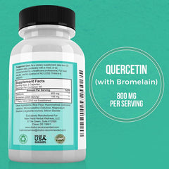 Quercetin 800mg with Bromelain capsules-closeup shows veggie capsules.