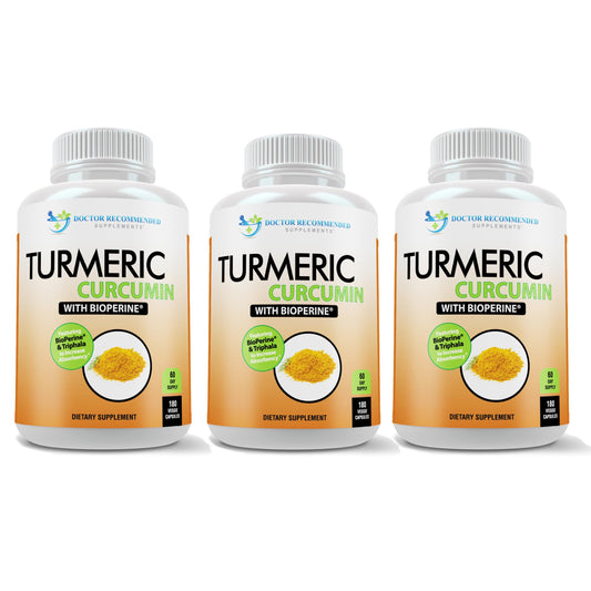 DOCTOR RECOMMENDED SUPPLEMENTS turmeric curcumin bottle front view highlighting high potency