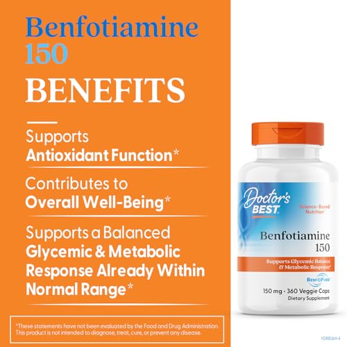 Doctor's Best Benfotiamine 150 label closeup highlighting vegan non-GMO formula