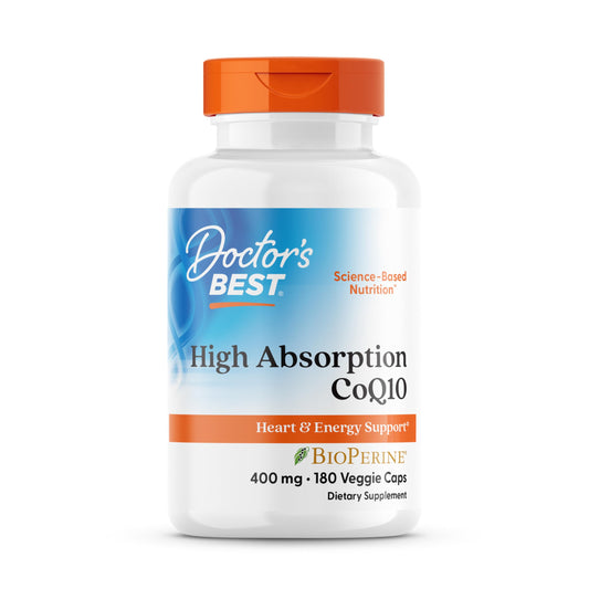 Doctor's Best CoQ10 high-absorption bottle ready for daily heart and energy support.