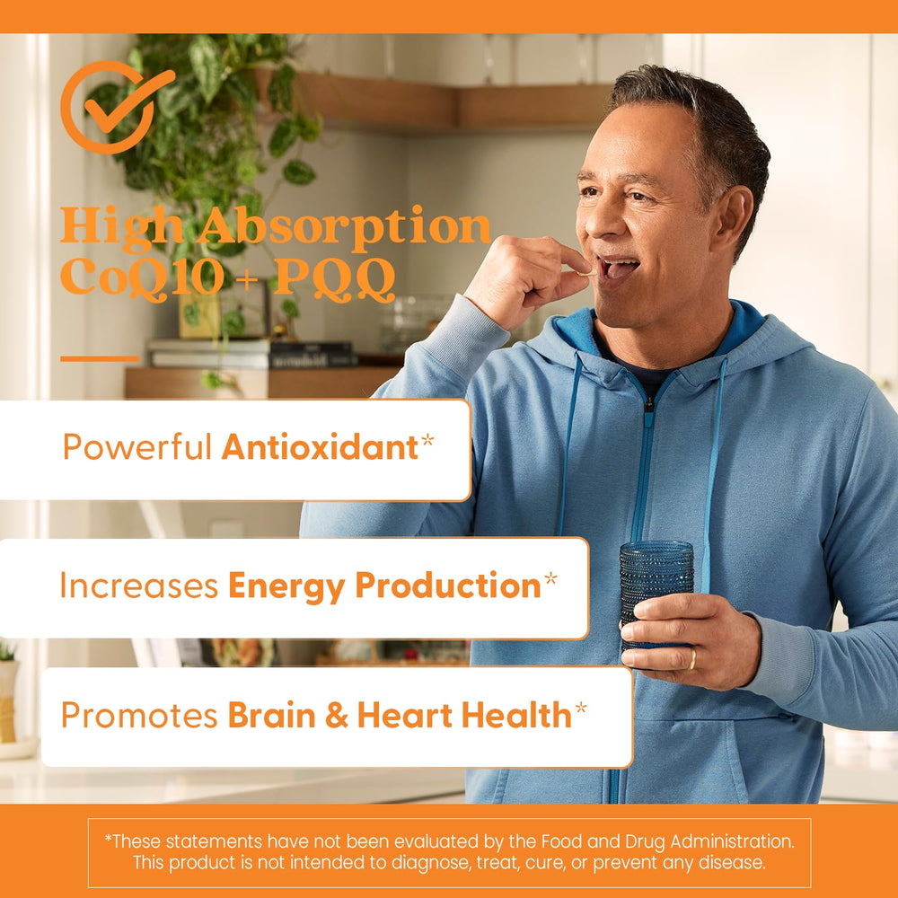 Doctor's Best CoQ10-PQQ packaging shown with serving guidance