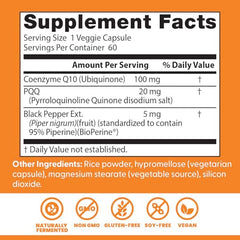 Doctor's Best CoQ10-PQQ ingredients label close-up for transparent quality