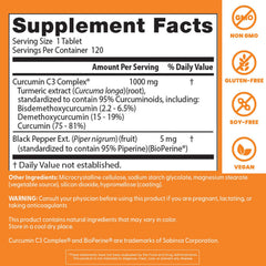 Doctor's Best Curcumin C3 Complex label close-up showing curcuminoids and BioPerine.