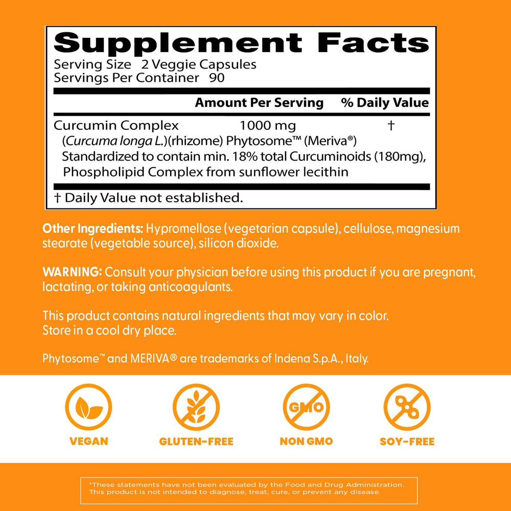 Ingredient panel shows phosphatidylcholine complexation in Curcumin Phytosome.