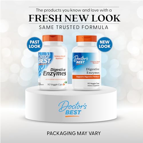 Close-up of Doctors Best Digestive Enzymes capsules aiding fats, proteins and carbohydrates.