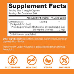 Doctor's Best Ginkgo label emphasizing vegan, non-GMO and allergen-free features.