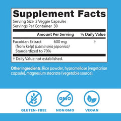 Doctor's Best Fucoidan bottle with vegan and gluten-free symbols