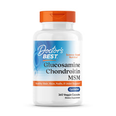 Doctor's Best glucosamine chondroitin MSM capsules on bottle label supporting joint comfort