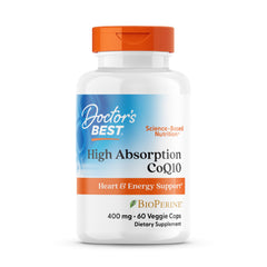 Doctor's BEST CoQ10 bottle emphasizes energy support and vegan caps