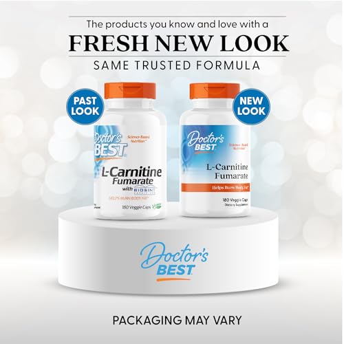 Doctors Best L-Carnitine Fumarate capsules close-up shows vegan, non-GMO formula