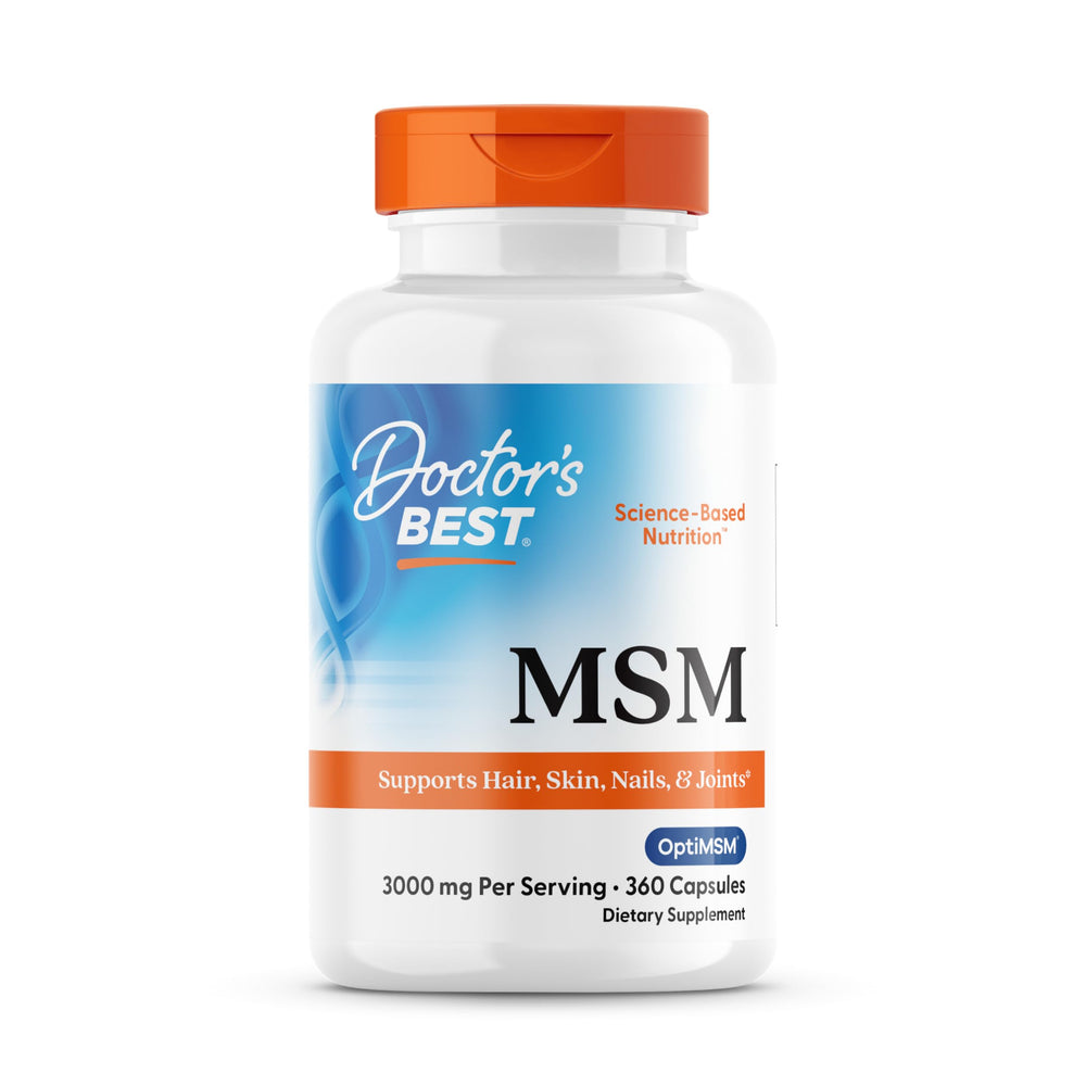 Doctor's Best MSM bottle showing label for joint and tissue support