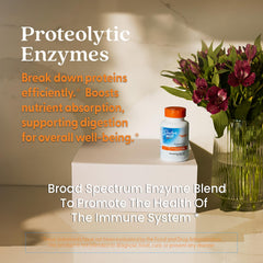 Capsules next to a protein-rich meal to illustrate use.