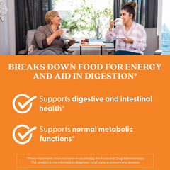 Vegan capsules packaging highlights plant-based digestive support.