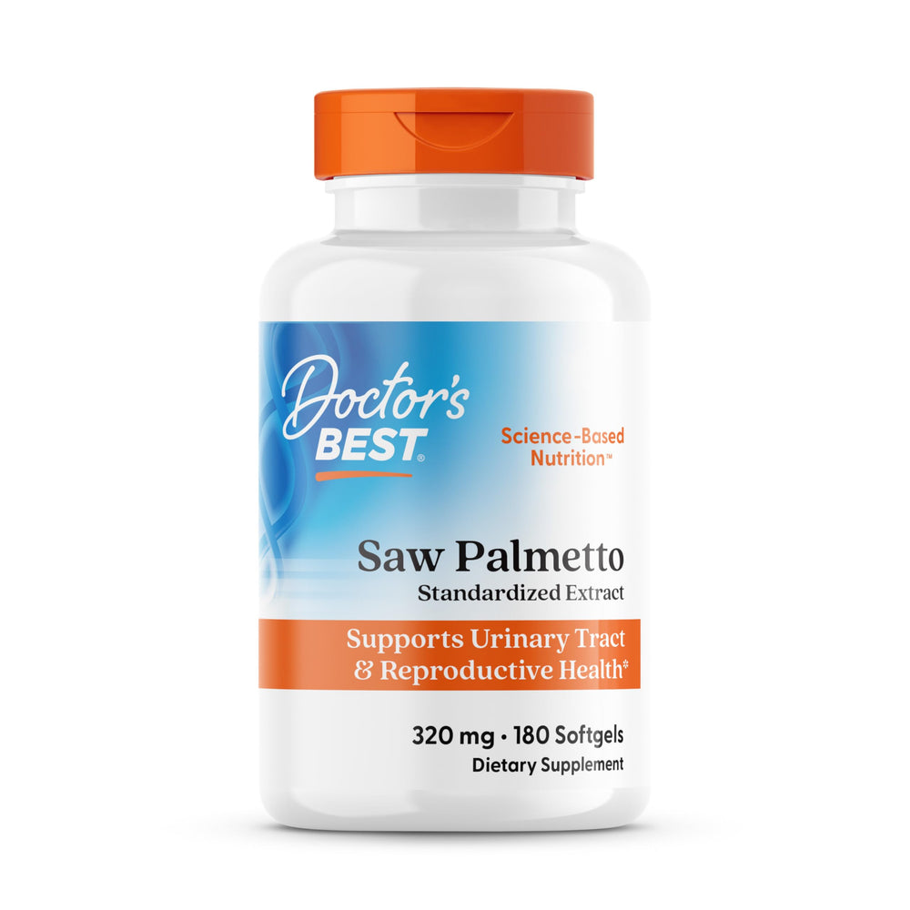 Doctor's Best Saw Palmetto 320mg softgels bottle front signaling prostate support
