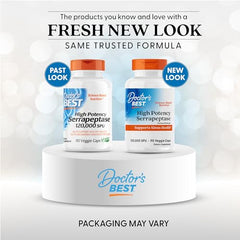 Doctor's Best Serrapeptase packaging shows delayed-release coating.