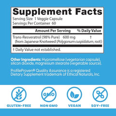 Doctor's Best Trans-Resveratrol label close-up highlighting high-purity formula.