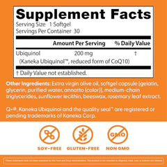 Doctors Best Ubiquinol packaging label emphasizes Non-GMO and gluten-free features.